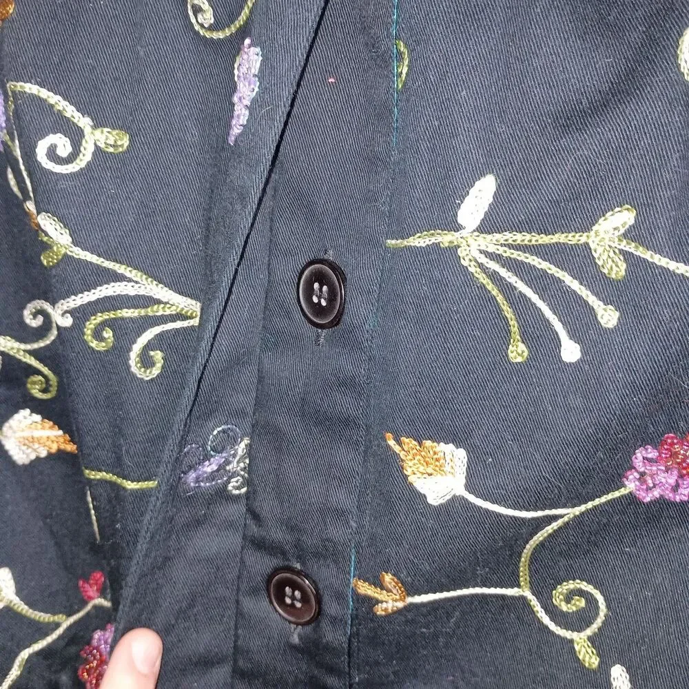 Quacker Factory Jacket Womens 1X 3/4 Sleeve Floral Butterfly Beaded Embellished